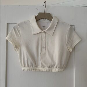 ALO Yoga White Polo Crop Top